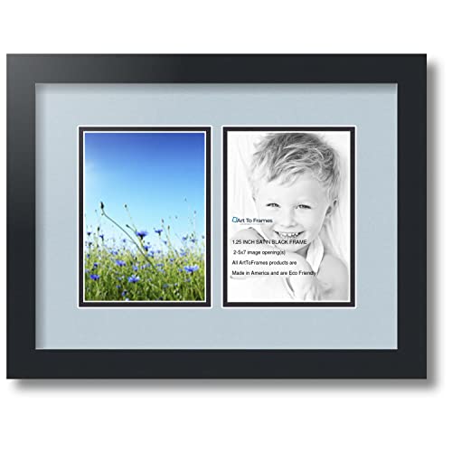 ArtToFrames Collage Photo Frame Double Mat with 2 - 5x7 Openings and Satin Black Frame