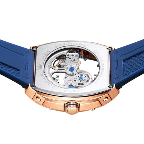 Image of OLEVS Watch for Men Skeleton Automatic Tonneau Silicone Strap Business Luxury Waterproof Luminous Mechanical Men Wrist Watch