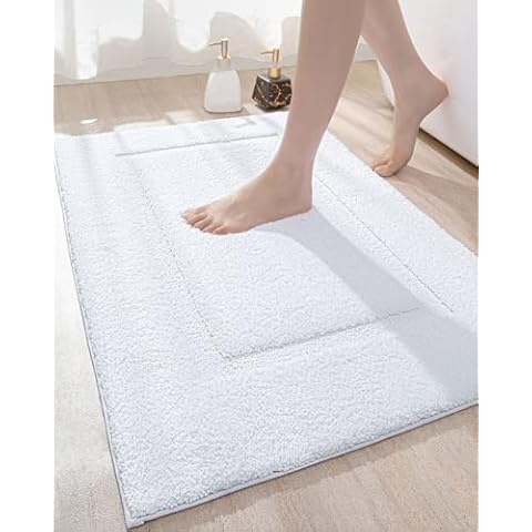 DEXI Bathroom Rug Mat, Ultra Absorbent Soft Bath Rug, Washable Non-Slip Bath Mat for Bathroom Floor, Tub, Shower Room, 24"x16", White Cover