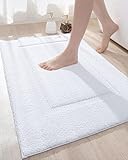 DEXI Bathroom Rug Mat, Ultra Absorbent Soft Bath Rug, Washable Non-Slip Bath Mat for Bathroom Floor, Tub, Shower Room, 24'x16', White
