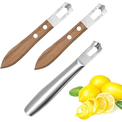 AddLotLot 3 PCS Cocktail Channel Carving Knife Walnut Wood Handle Fruit and Vegetable Carving Tool V-Shaped Stainless Steel Blade, Garnish Citrus Zester for Decorating Cocktails, Desserts, and Salads Cover