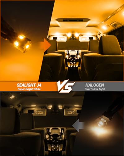 Image of SEALIGHT 194 Led Bulb, 2000K Amber 168 T10 Led License Plate Light 600% Brightness Replacement Bulbs For Trunk, License Plate Dome Map Door Courtesy Light (Pack Of 4)