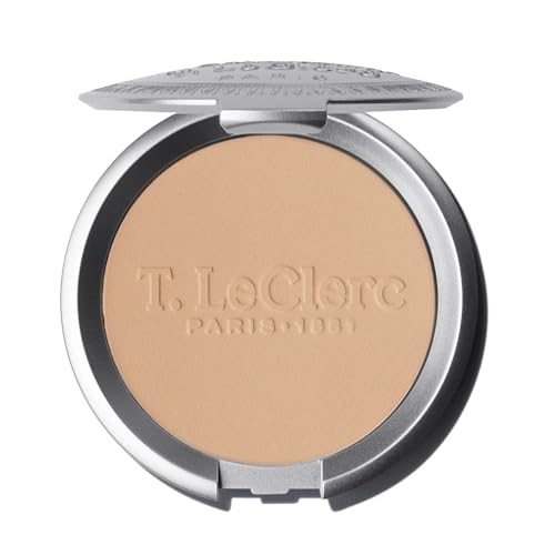 T.LeClerc Rice Compact Powder – Anti-Aging Pressed Powder with Brown Rice Ferment – Long-Lasting Natural Matte Finish – Moisturizing | Non-Comedogenic Face Powder (BEIGE, 9G)