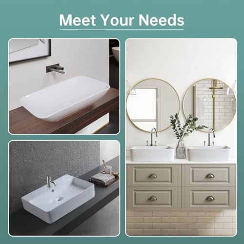 Waschbecken mit | Aufsatzwaschbecken für das Badezimmer und Gäste-WC | Waschschale ohne Hahnloch und ohne Überlauf | Rein-weißes Aufsatzbecken, 24Lx17W