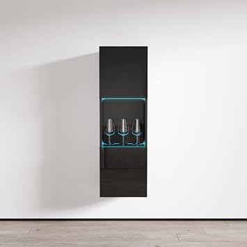 Meble Furniture Freestanding Bookcase Cabinet Type-22 Customizable 16-Color LED Lighting Modern High Gloss Storage, 35.4 x 11.8 x 59.1 in Black