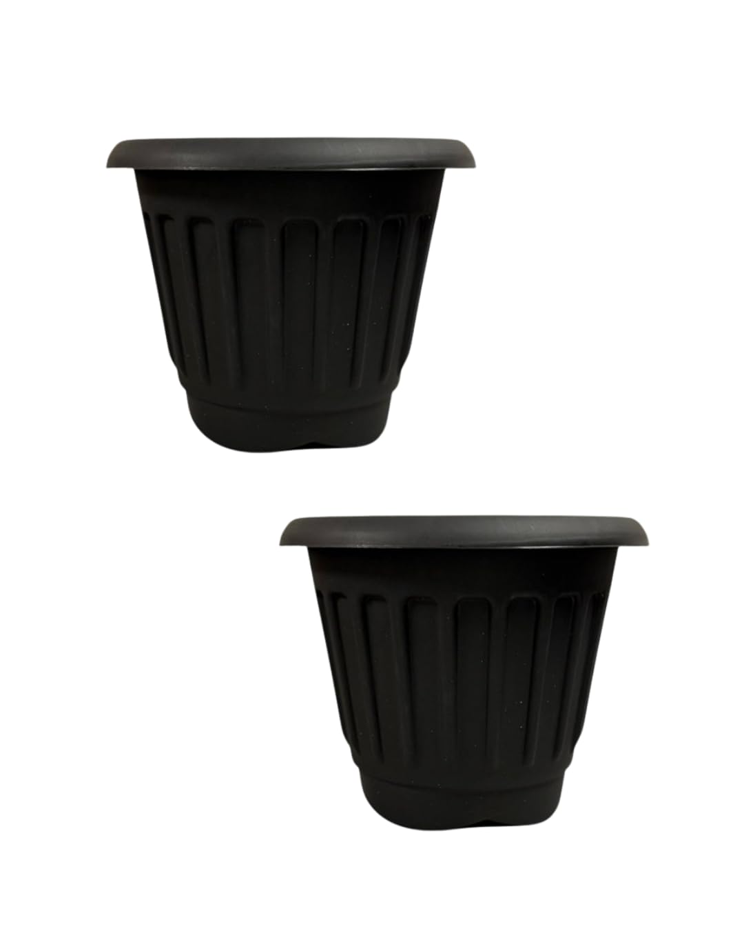 ORGANIZED set of 2 large round plastic garden planters, durable and lightweight with drainage holes. Ideal for indoor or outdoor use on patios, balconies, or gardens. (Black, 30cm)