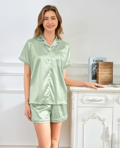 Image of Brezzistaxs Satin Pajamas Set For Women, Classic Fit Soft