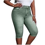 Faux Denim Capris for Women Stretchy Fashion Loung Pants Summer High Waisted Elastic Pull On Jeggings Capri Pants