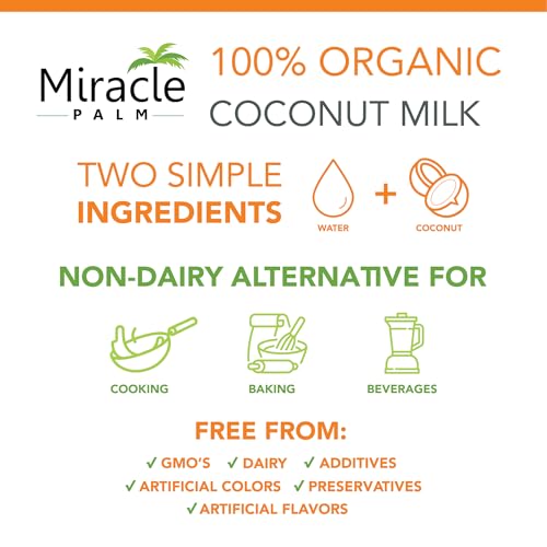 Image of Miracle Palm Coconut Milk Unsweetened - Coconut Milk Canned, Additive Free Organic 13.5 Fl Oz (Pack of 12)