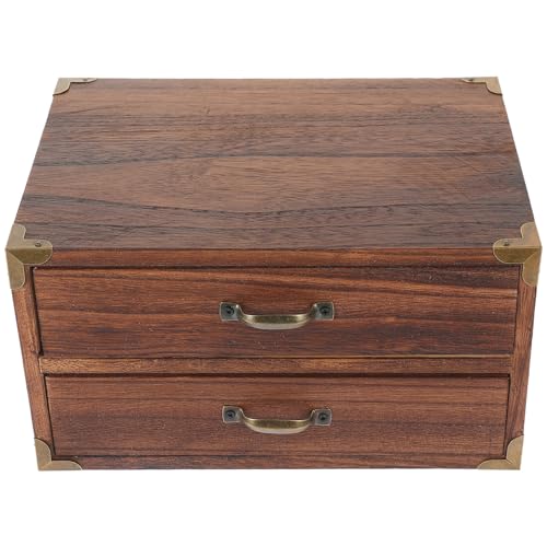 Kichvoe Organizador de Escritorio de Madera Vintage con 2 Cajones Armario Organizador de Escritorio Caja de Almacenamiento de Madera Rústica para Joyería Encimera de Oficina en Casa (Dos