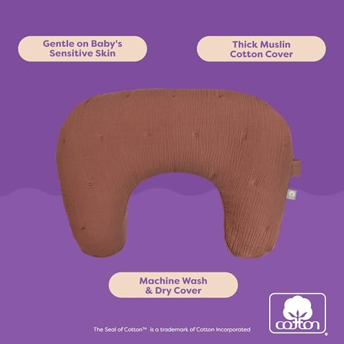 Image of Boppy Nursing Pillow, Cotton Muslin Ergonomic Breastfeeding Support Pillow | Bottle & Breastfeeding Pillow, High Lift & Firm Support, Water-Resistant, Washable Cotton Muslin Cover - Chestnut