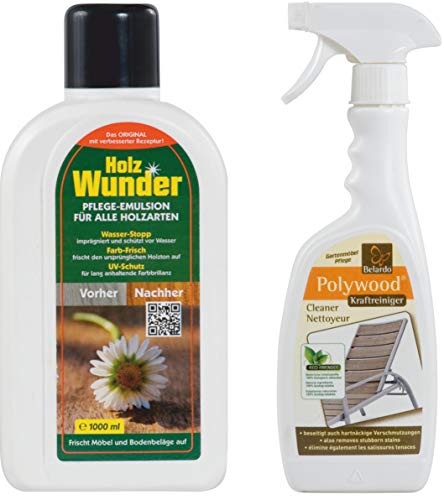 Preisvergleich Produktbild Redprice GmbH HOLZWUNDER Pflege-Set 1000ml Pflege-Emulsion + 500ml Kraftreiniger Holzpflegemittel Polywood Kraftreiniger für Kunsststoffe & Holzimitate Teakholz Eukalyptus
