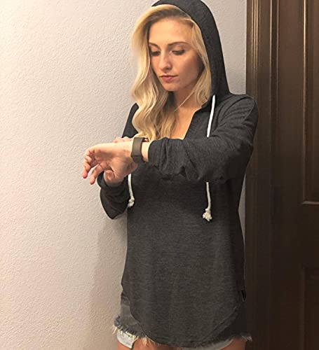 Image of Womens Long Sleeve V Neck Hoodie Sweatshirts Lightweight Pullover Tops