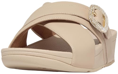 Image of FitFlop Women's Lulu Crystal-Buckle Leather Cross Slide Sandal