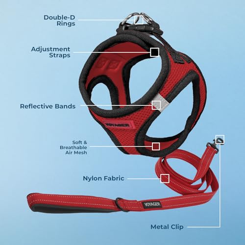 Image of Voyager Step-in Air All Weather Mesh Harness & Reflective Dog 5 ft Leash Combo, Neoprene Handle, for Small, Medium, Large Breed Puppies by Best Pet Supplies - Leash Harness (Red /Black Trim), M