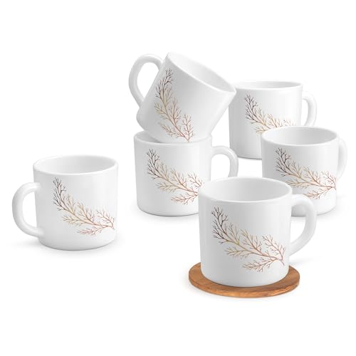 Image of Treo By Milton Opalware Amara 18 Silvia Cup Set | Microwave & Dishwasher Safe | Bone-Ash Free | Tempered Toughness | Set of 6, 180 ml Each | White | Mug Set for Tea, Coffee, Daily Use & Gifting