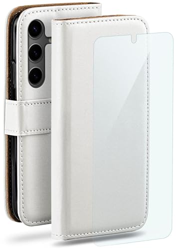 Étui Samsung S24 moex en cuir blanc avec porte-cartes et film écran protégeant votre quotidien