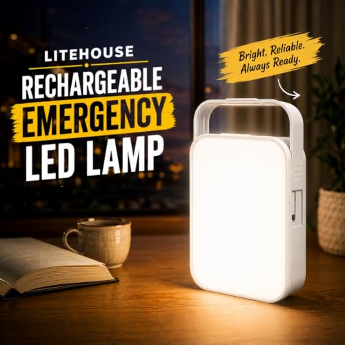 Image of Lexton LiteHouse Rechargeable Emergency Light | 12W Bright LED | 4000mAh Li-Ion Battery | Up to 10 Hours Backup | 3 Light Modes | Type-C Charging + Power Bank | for Home, Office, Camping & Travel