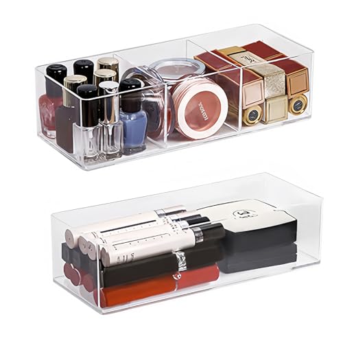 NATUCE 2 Pack Cosmetic Organiser, Acrylic Cosmetic Organiser, Skin Care Organiser, Transparent, Desk Organiser, Make Up Organiser for Brushes, Eyeliners, Lipstick, Dressing Table Accessories