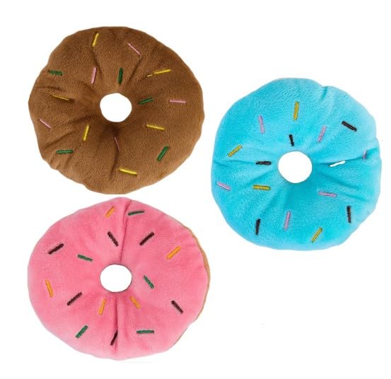 Cauaoa 3Pcs Colorful Pet Toy Donut-Shape Squeaky Squeaker Puppy Dog Pet Cat Kitten Sound Chews Toy Random Color Sturdy and Practical Simple and Sophisticated DesignToysDog Squeak Toys