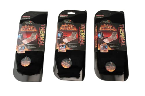 3 Pair Mens Black Heat Zone Heated Socks Thermal Insulated Boot Socks 100% Thermal Warmth, Black, 10-13 USA