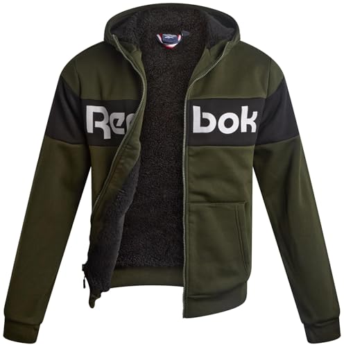 Reebok Jaqueta masculina softshell – Jaqueta com capuz e forro de lã de lã de ovelha macia de desempenho ativo para atividades ao ar livre, Oliva, M