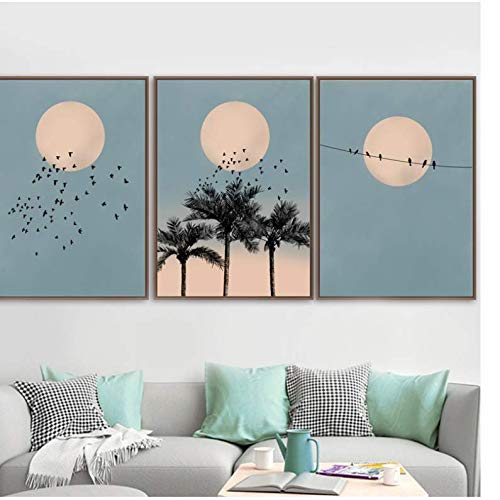 Toile murale salon paysage oiseau soleil lune pour habiller un grand mur vide 50x70