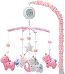 Lit bébé Licorne mobile pour les filles avec boîte à musique (100+ Jouet en peluche rotative avec projecteur de lumière étoilée. Jouet apaisant pour la nourrice douce, cadeau de douche pour nouveau-né idéal.
