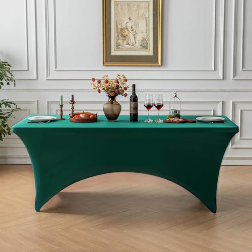 Image of FOLINS&HOME Green 8ft Fitted Water Resistant Tablecloth with Spandex