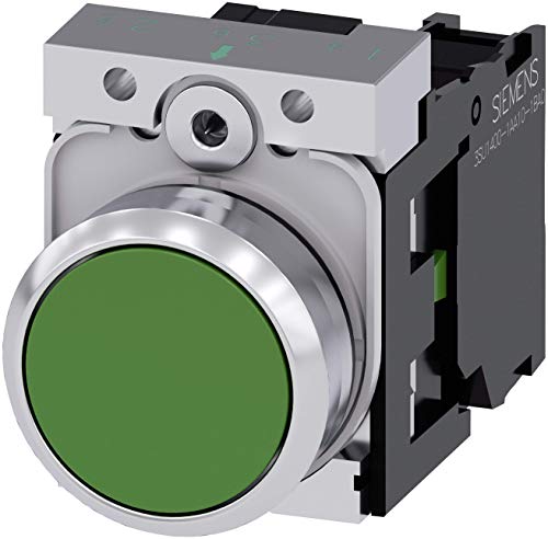 Siemens 3SU11500AB401BA0 Pushbutton Unit, 22 mm, Metal, Momentary, 1NO, Flush, Screw Terminal, Green
