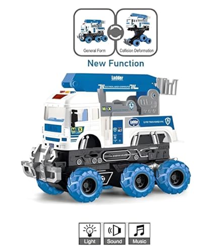 Image of Rescue Ladder 6x6 Truck with Lights and Sounds Friction Powered Trailer Model Diecast Truck Toys Best Birthday Gift for Kids (Rescue Ladder 6x6 Truck)