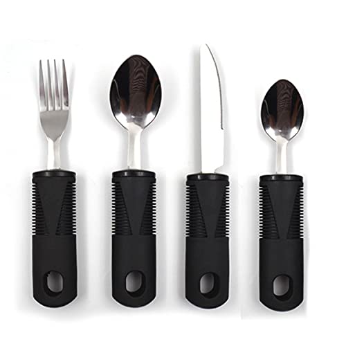 Healthman Adaptive Tableware 4 pezzi stoviglie con manico antiscivolo, adatto per persone con mani scomode e anziani, posate adattive senza peso