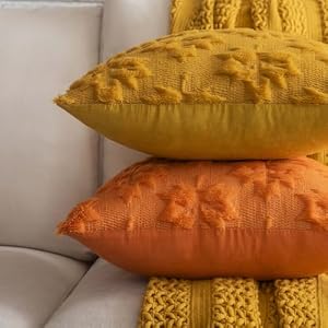 Maple Leaf Fall Throw Pillow Covers 12×20 Set of 2 Mustard Yellow Farmhouse Decorative Pillow Covers for Autumn Harvest Holiday Accent Pillowcases Faux Fur Pillow Cover for Couch Bed Room