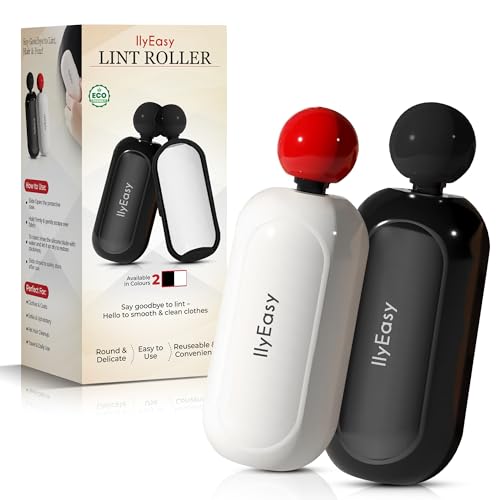 IlyEasy Rouleau Anti-Peluches Réutilisable– Rouleau adhesif Vetement & Rouleau Poils Animaux avec Brosse Silicone – Écologique & Lavable – pour Vêtements, Canapés, Tissus, Poils d’Animaux (Noir)