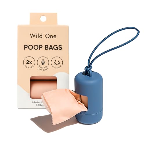 Image of Wild One Dog Poop Bag Holder and Dispenser with Leash Attachment, Leak Proof, Easy Twist Top for Refills, Includes 1 Box Of Bags, Navy