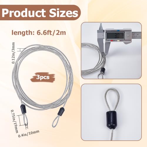 GORGECRAFT 3Pcs 2M Long Security Safety Cable Luggage Lock 3mm Braided Stainless Steel Safety Cable Wire Rope Double Loop Lightweight Security Chains for Outdoor Gate Luggage Lock - Image 2