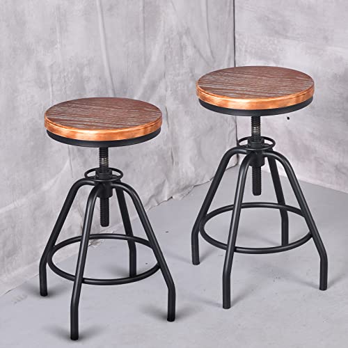 Bokkolik Retro Bar Stools Set Of 2 Industrial Style Swivel Seat Counter Height Adjustable 19.7-23.6Inch Vintage Kitchen Island Dining Stool Office Guest Chair  thumb #5