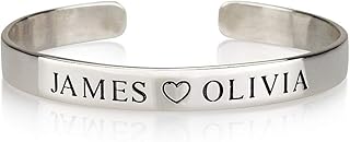 Personalized Engraved Bangle Bracelet for Women – Custom Silver or Rose Gold Cuff with Name, Date, or Coordinates – Minimalist Jewelry Gift for Wife, Girlfriend, or Daughter