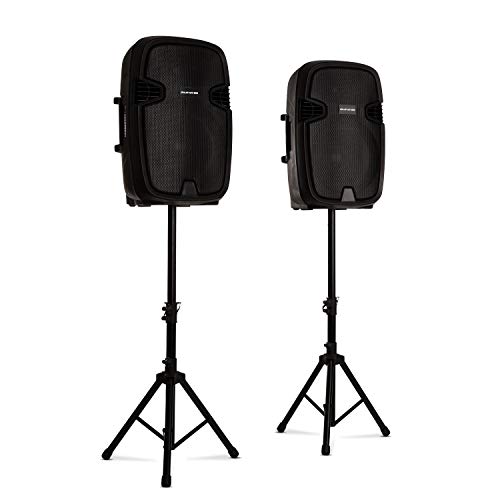 Malone Combo 2 - Juego de Altavoces de PA, Altavoces de Dos vías, Bluetooth, 38 cm, Activo y pasivo, 800 W, Incluye 2 Soportes para Altavoces, Negro