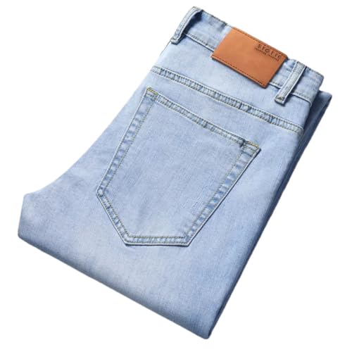 Men Spring Summer Light Blue Jeans for Stretch Denim Pants Slim Fit Trousers Pants