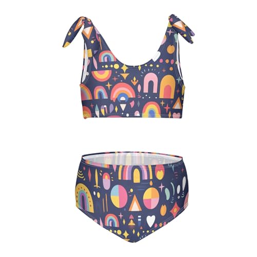 Rainbow Boho Style Girls Two Piecing Kids Bikini Set Beach Swimsuit Swimwear Adjustable Shoulder Strap