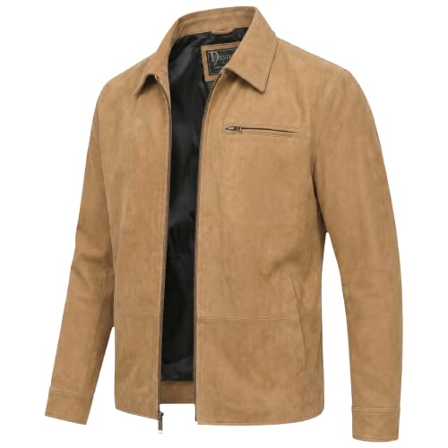 Image of Men's Suede Shirt Zipper Jacket Full Zip Casual Vintage Jackets Suede Leather Jackets for Mens
