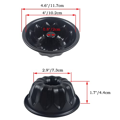 Pack Of 4 Mini Fluted Tube Pan, 4 Inch Non-Stick Bakeware Set, Quick Release Coating, Bundt Cake Pans For Baking Cupcake, Muffin, Brownie, Pudding, Kugelhopf, Brownie - Black #TOP2