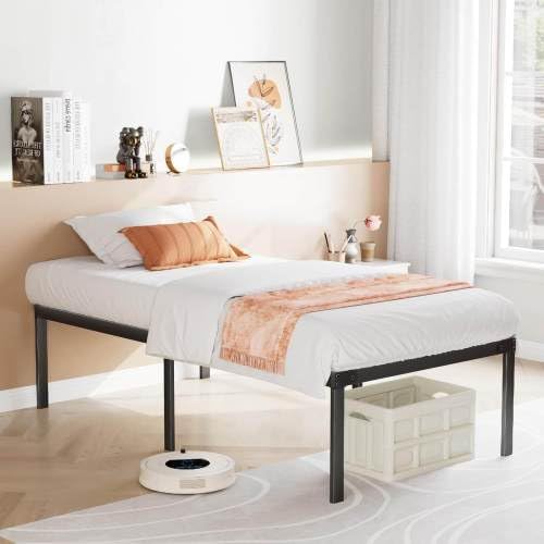 Metal Platform Bed Frames with Storage Space Under Base, Heavy Duty Metal Bed Frame with Sturdy Steel Slat Support, No Box Spring Needed, Noise Free, Easy As sembly (Twin)