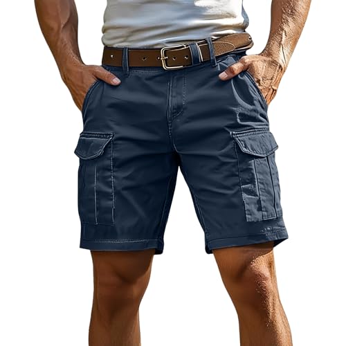 Mens Cargo Shorts 7 Inch Inseam Elastic Waist Stretch Work Shorts Relaxed Fit Hiking Chino Short Multi Pockets Lightweight Big and Tall Summer Fishing Walking Short Pantalon Corto Para Hombre Navy