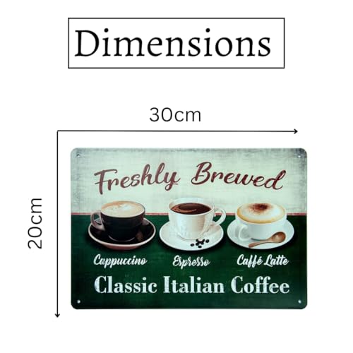 Image of Decorative Retro Metal Signs Wall Plate - 12x8 Inch (Freshly Brewed Coffee) | Weatherproof Vintage Metal Sign Plate for Cafe, Home, Bar, Garage | Decorative Wall Hanging Sign Board