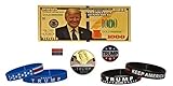 Historic Election Memorabilia (8) Piece Trump 2020 Souvenir Challenge Coin | Novelty 1,000 Bill | Donald Trump Lapel Pin | Donald Trump Support Button | Donald Trump Wristbands | 2020 Support Pack