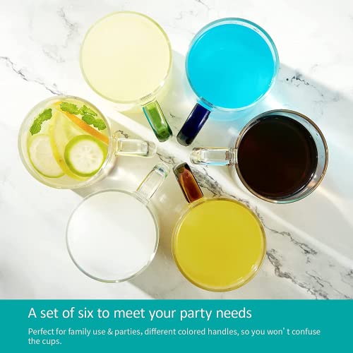 500Ml/17 Oz Glass Cups With Colored Handle, Clear Coffee Mugs For Latte, Cappuccino, Espresso Coffee, Tea And Hot & Cold Beverages, Mug Set Of 6, Refrigerator, Dishwasher & Microwave Safe #TOP3