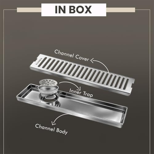 Image of EVANEX Bathroom Drainer | 12x4 Inch Linear Shower Drain Channel | Waste Water Linear Floor Drain Channel | 304 Stainless Steel Bathroom Drainer with Anti Cockroach Trap | Bathroom Jali