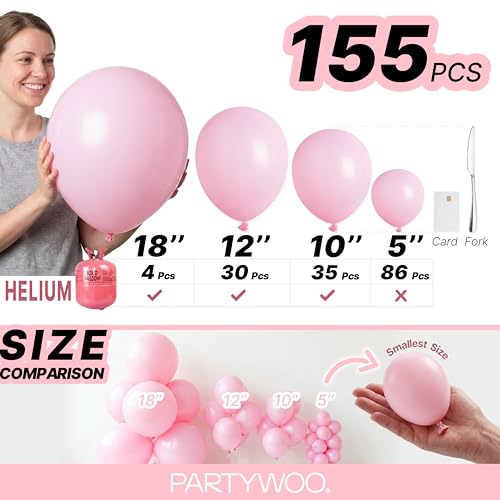 Image of PartyWoo Baby Pink Balloons 155 pcs Different Sizes of 18 12 10 5 Inch Pastel Pale Light Pink Balloons Arch Kit Garland for Baby Shower Gender Reveal Birthday Princess Party Decorations Pink-Q05